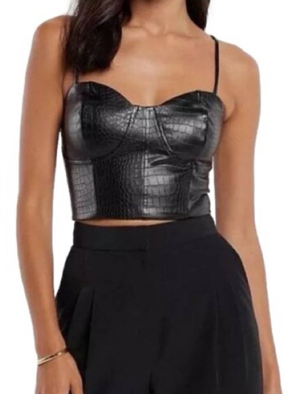 Black Express Body Contour Faux Leather Bustier Crop Top